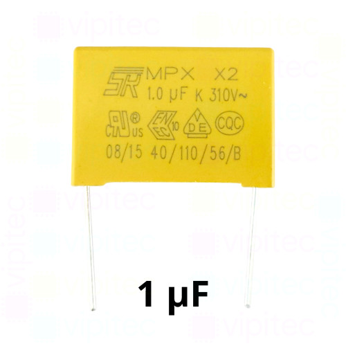 1 µF MKP X2 Kondensator, THT, ±10%, 310 VAC, -40..110 °C, 31,5 x 21,5 x 13 mm, RM 27,5 mm 1 µF MKP X2 Kondensator, THT, ±10%, 310 VAC, -40..110 °C, 31,5 x 21,5 x 13 mm, RM 27,5 mm