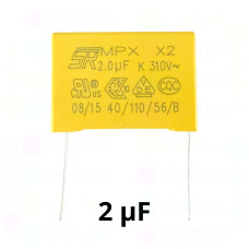 2 µF MKP X2 Kondensator, THT, ±10%, 310 VAC, -40..110 °C, 32 x 26 x 18 mm, RM 27,5 mm