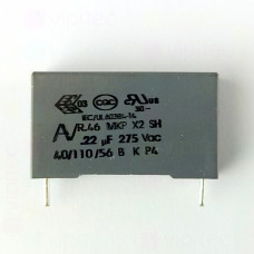 220 nF MKP X2 Kondensator, THT, ±20%, 275 VAC / 560 VDC, -40..110 °C, 26,5 x 15 x 6 mm, RM 22,5 mm