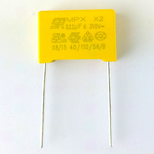 220 nF MKP X2 Kondensator, THT, ±10%, 310 VAC, -40..110 °C, 18 x 12 x 6 mm, RM 15 mm