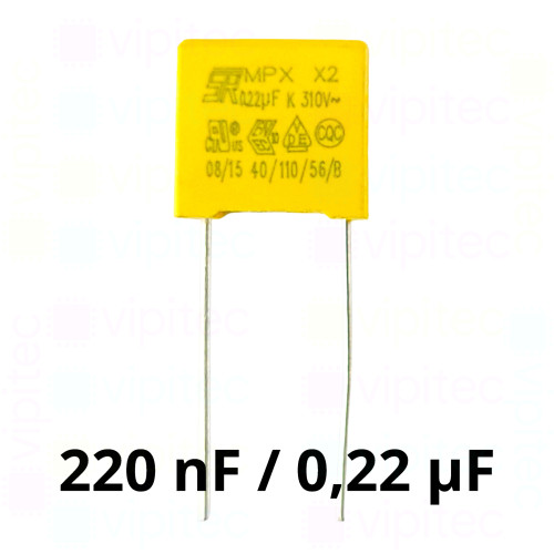 220 nF MKP X2 Kondensator, THT, ±10%, 310 VAC, -40..110 °C, 13 x 12 x 6 mm, RM 10 mm