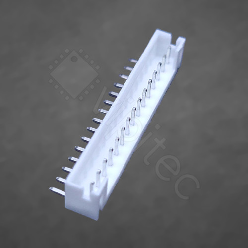 PH-2.0 1x15 Stiftleiste, männlich, 1-reihig, 15-polig, gewinkelt, THT, RM 2,0 mm, weiß PH-2.0 1x15 Stiftleiste, männlich, 1-reihig, 15-polig, gewinkelt, THT, RM 2,0 mm, weiß