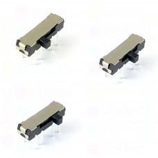 Schiebeschalter, horizontal, SP3T, 3 Positionen, THT, 13 x 5,6 x 3,5 mm, 2,1 mm Hebel, 12 V, 100 mA, -10..60 °C