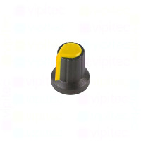 Drehknopf für Potentiometer, Achs-⌀ 6 mm, schwarz / gelb, WH148, ABS Drehknopf für Potentiometer, Achs-⌀ 6 mm, schwarz / gelb, WH148, ABS