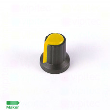 Drehknopf für Potentiometer, Achs-⌀ 6 mm, schwarz / gelb, WH148, ABS