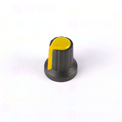 Drehknopf für Potentiometer, Achs-⌀ 6 mm, schwarz / gelb, WH148, ABS