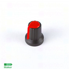 Drehknopf für Potentiometer, Achs-⌀ 6 mm, schwarz / rot, WH148, ABS