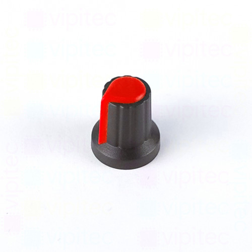 Drehknopf für Potentiometer, Achs-⌀ 6 mm, schwarz / rot, WH148, ABS
