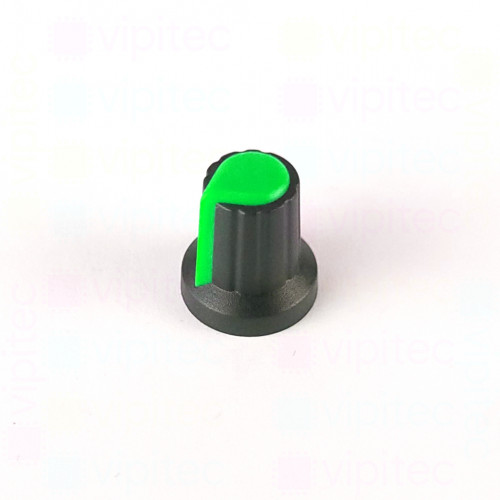 Drehknopf für Potentiometer, Achs-⌀ 6 mm, schwarz / grün, WH148, ABS