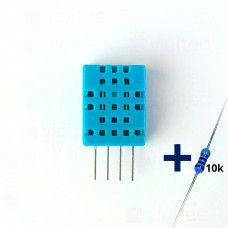 DHT11-C Sensor für Temperatur und Luftfeuchte, 3,3..5,5 V, 10..90 ± 8 % rH, -10..50 ± 3 °C, mit 10K Widerstand und Anleitung
