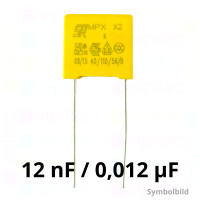 12 nF MKP X2 Kondensator, THT, ±10%, 310 VAC, -40..110 °C, 13 x 11 x 5 mm, RM 10 mm