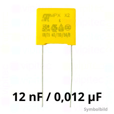 12 nF MKP X2 Kondensator, THT, ±10%, 310 VAC, -40..110 °C, 13 x 11 x 5 mm, RM 10 mm