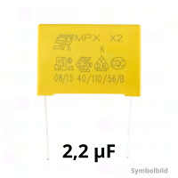2,2 µF MKP X2 Kondensator, THT, ±10%, 310 VAC, -40..110 °C, 31,5 x 21,6 x 13 mm, RM 27,5 mm